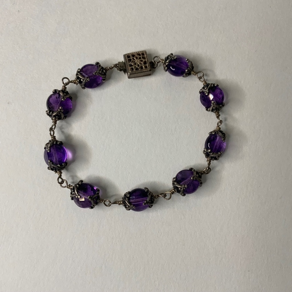 Amethyst Stones And Sterling Silver Bracelet